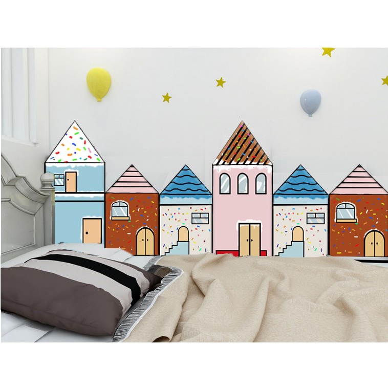 (Hàng lỗi nhẹ) Tấm Lót Dán Tường 3D Chống Va Chạm Cho Trẻ, Tấm Lót Trang Trí Phòng Cho Bé Xinh Xắn - Họa Tiết Ngôi Nhà