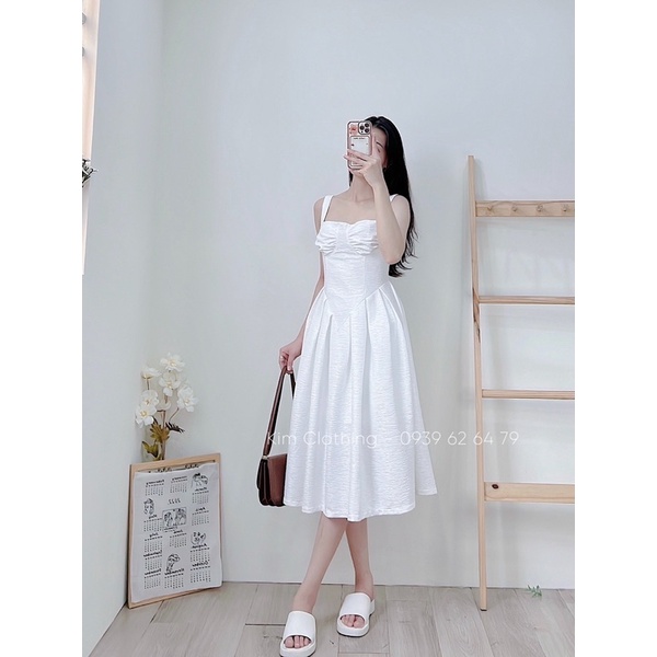 Đầm hai dây rã ngực tùng xoè 2 lớp dày dặn - hình chụp thật