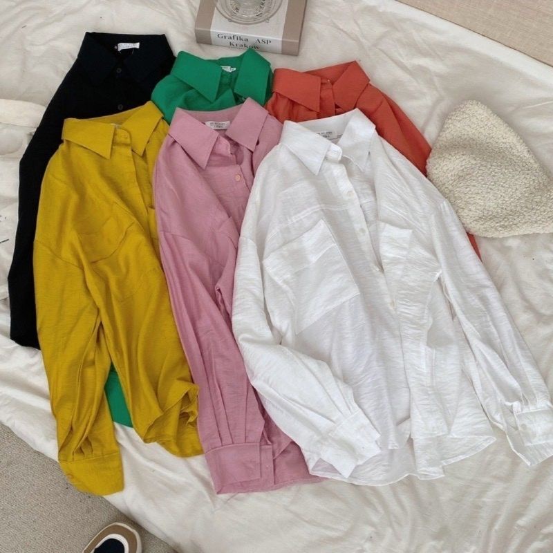 Áo sơ mi đũi túi ngực from rộng ulzzang