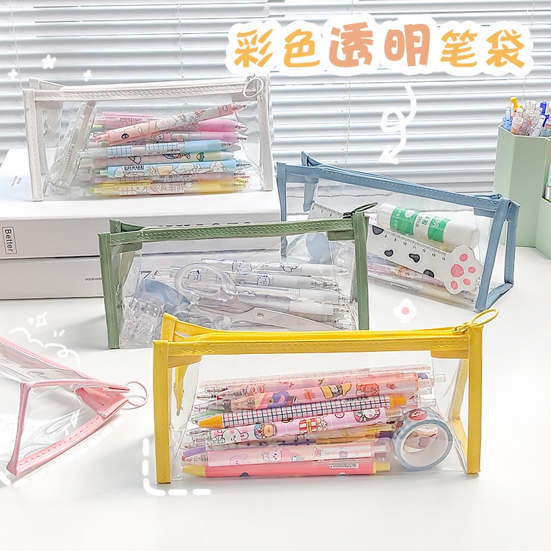 Túi đựng bút viết trong suốt phong cách Hàn Quốc sức chứa lớn tiện lợi