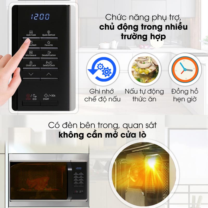 Lò vi sóng tráng men Samsung Hàn Quốc MS23K3513AS dung tích 23L công suất 800W sản xuất Malaysia