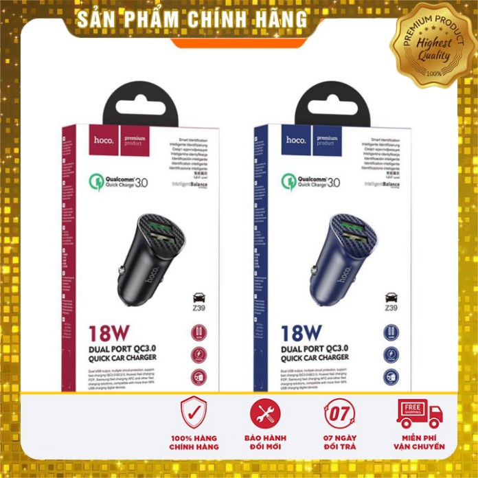 [Hàng chính hãng] Tẩu sạc xe hơi ô tô HOCO Z39 2 cổng USB QC 3.0 Dành cho điện thoại iPhone iP Xiaomi Huawei Samsung