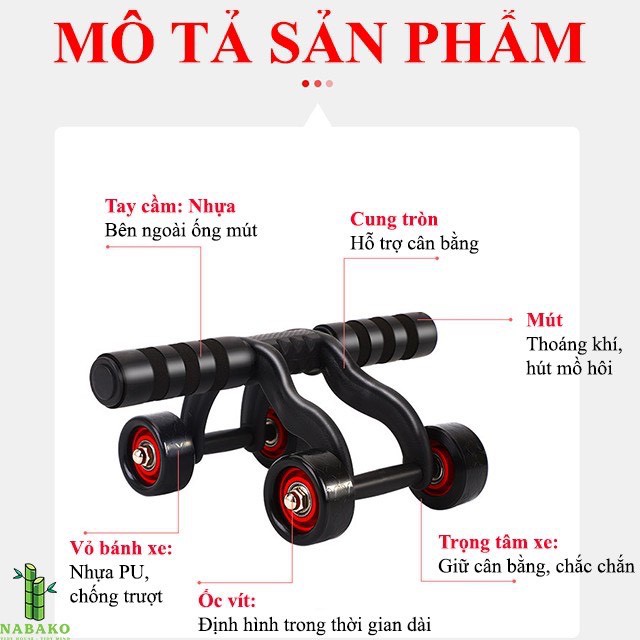 Con Lăn Tập Cơ Bụng 4 Bánh Đa Năng Cỡ Lớn