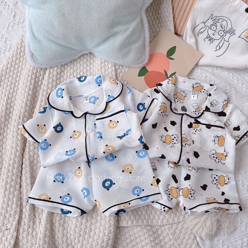 Bộ pizama chất đũi xốp mát cho bé,bộ pizama cộc tay cho bé trai bé gái