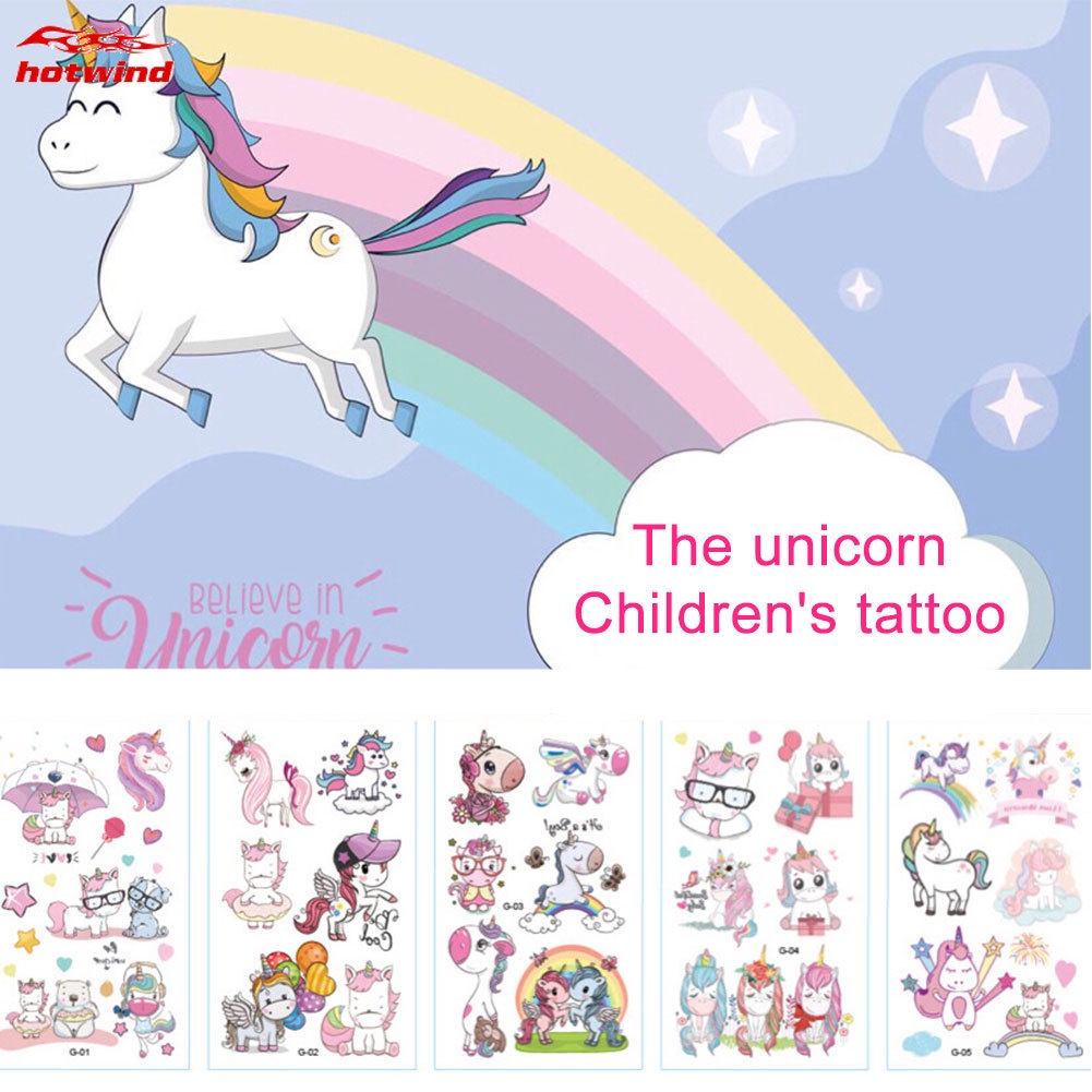 Hw Bộ Hình Xăm Dán Tạm Thời Hình Kỳ Lân Nhiều Màu Cho Trẻ Em