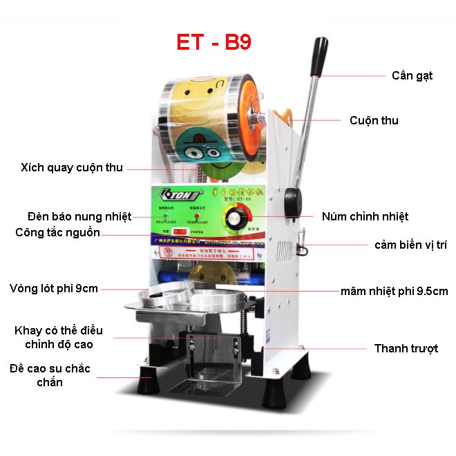 [Freeship HCM] Máy Dập Cốc Thủ Công Eton ET - B9 Tự Quay Cuộn Màng