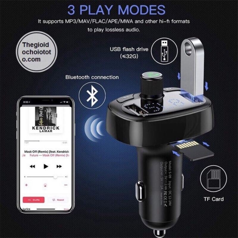 Củ sạc oto Baseus Mp3 không dây cao cấp bluetooth điện thoại