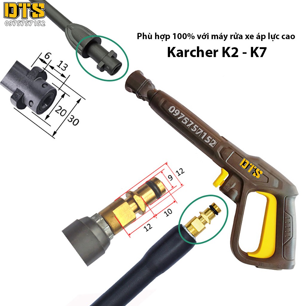 Súng xịt rửa cao áp kiểu dài, điều chỉnh áp lực cho máy rửa xe Karcher K2 - K7