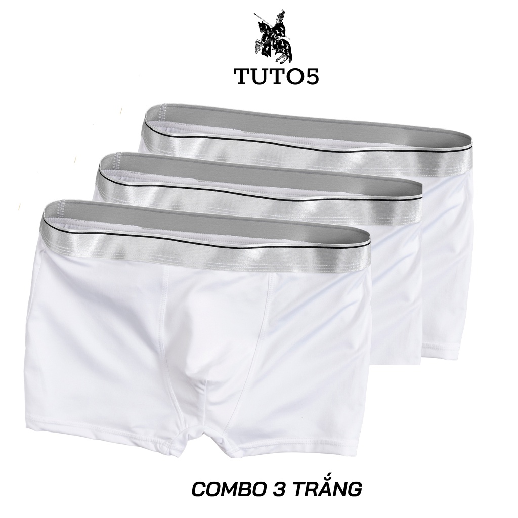 Combo 3 quần lót boxer xịp đùi nam TUTO5 thun lạnh cotton cao cấp kháng khuẩn trơn basic trắng/đen/xám ghi BX01