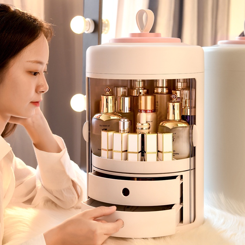Khay đựng mĩ phẩm đồ trang điểm lớn trong suốt có nắp, hộp đựng mỹ phẩm chống bụi cao cấp 40cm-YYK-11