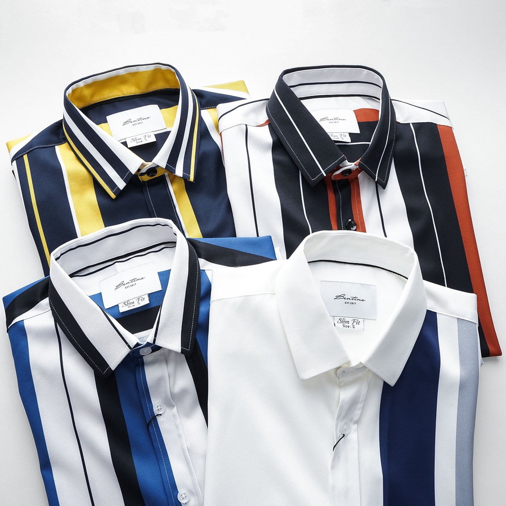 Áo sơ mi nam phối sọc, phong cách trẻ trung, chất vải siêu mát 6168