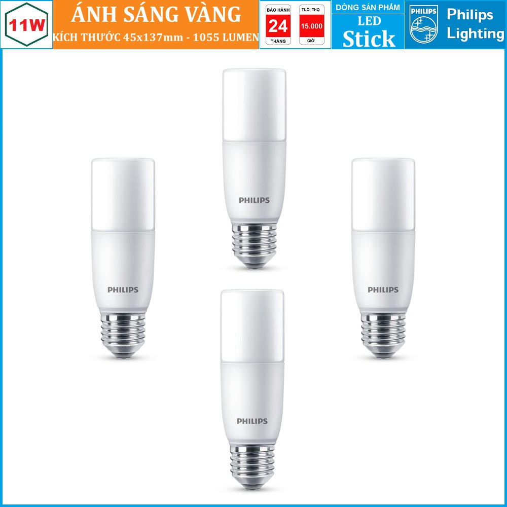 ( BỘ 4 ) BÓNG ĐÈN LED STICK PHILIPS 11W E27 ( DẠNG TRỤ NHỎ GỌN THAY THẾ CHO BÓNG COMPACT )