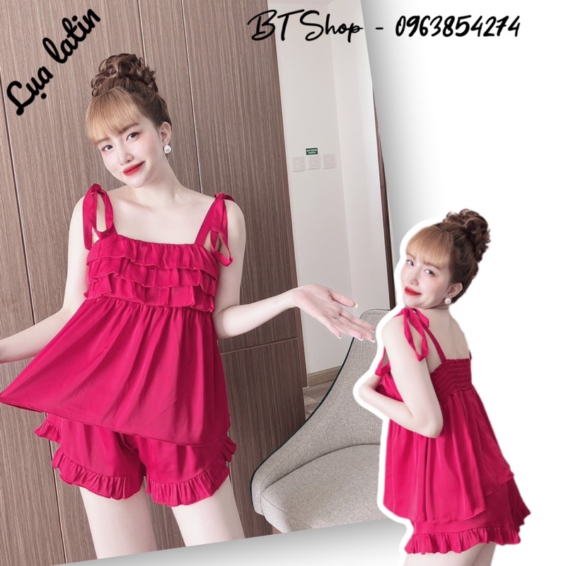 Đồ ngủ mặc nhà lụa cột nơ màu trơn freesize 42-57kg