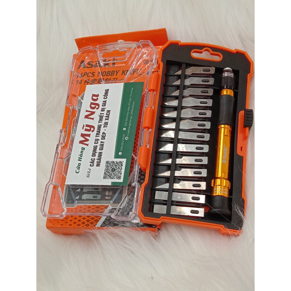 Bộ dao điêu khắc, chạm, trổ, tách, ghép cao cấp 14 chi tiết Asaki AK-3960