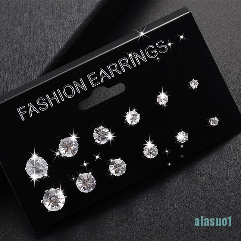 Set 1 / 6 / 12 Đôi Bông Tai Đính Đá Thời Trang