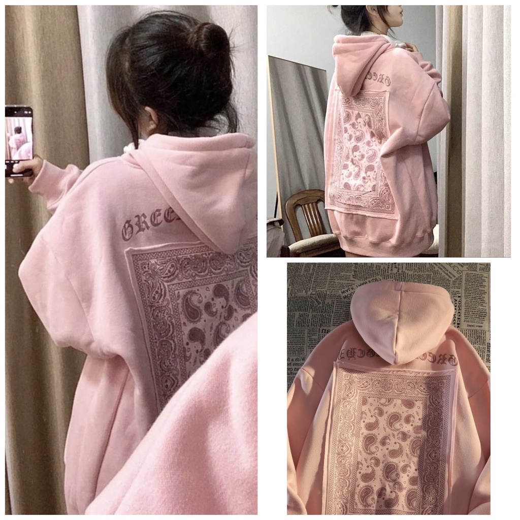 Áo Hoodie Hồng Bandana JOLIE Nữ [FREESHIP]  Sweater thổ cẩm form rộng tay bồng, kiểu dáng vintage cá tính Ulzzang
