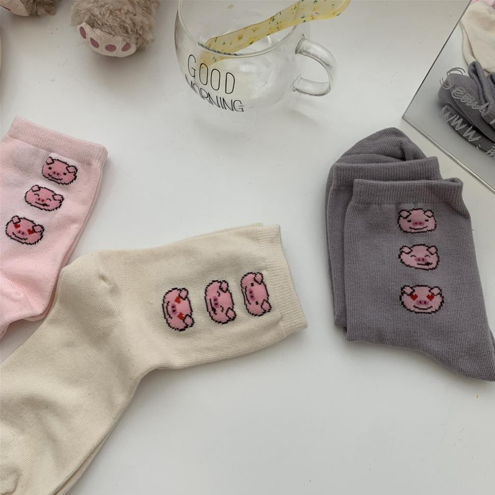 Tất nữ Cổ cao Dễ thương In hình heo Cotton Ulzzang Vớ cao cổ nữ In hình hoạt hình dễ thương