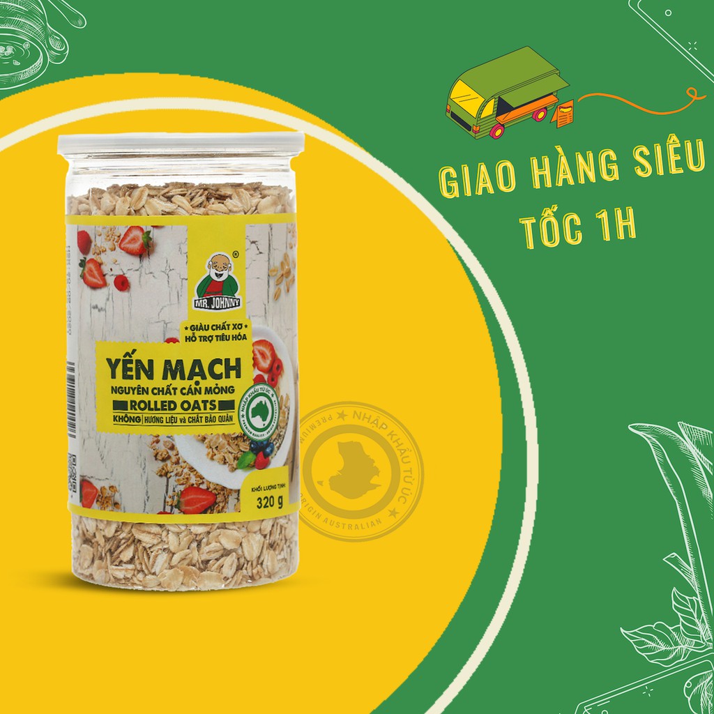 Yến mạch Úc tươi nguyên chất  loại Cán Mỏng Mr Johnny 320g - nhập khẩu Úc, giảm cân và ăn kiêng hiệu quả [true SEED hcm]