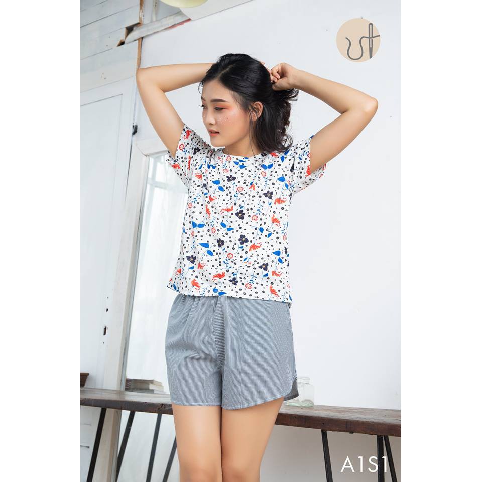 Đồ bộ mặc nhà áo hoa cotton đùi (A1S1)