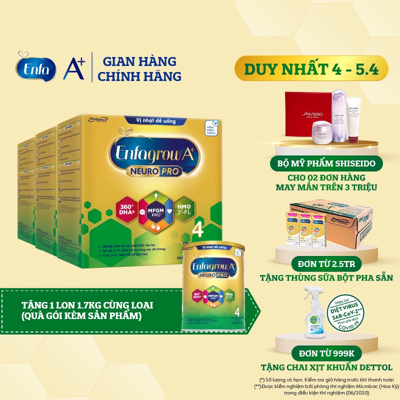 Bộ 3 hộp Sữa bột Enfagrow A+ Neuropro 4 Vị thanh mát – 2.2kg/hộp