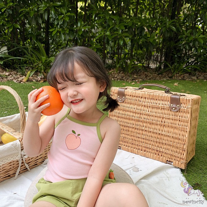 Áo Thun Ba Lỗ Họa Tiết Trái Cây Thoải Mái Năng Động Cho Bé Gái