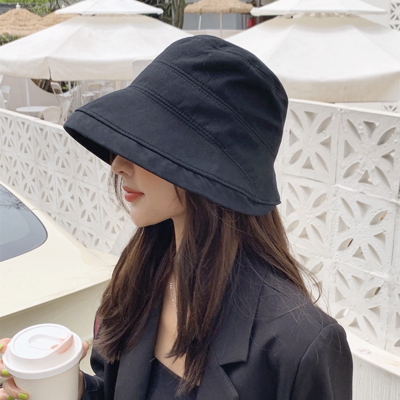 Mũ Bucket Màu Đen Chống Nắng Thời Trang Xuân Thu Dễ Phối Đồ Cho Nữ 2021