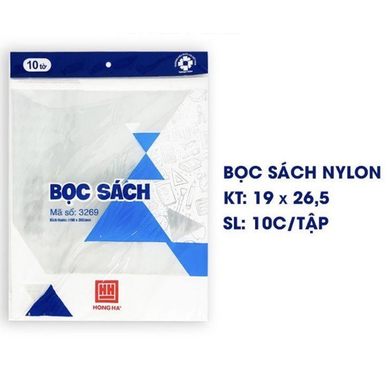 Bọc sách nylong Hồng Hà kích thước 190×265mm (1 tệp 10 tờ)