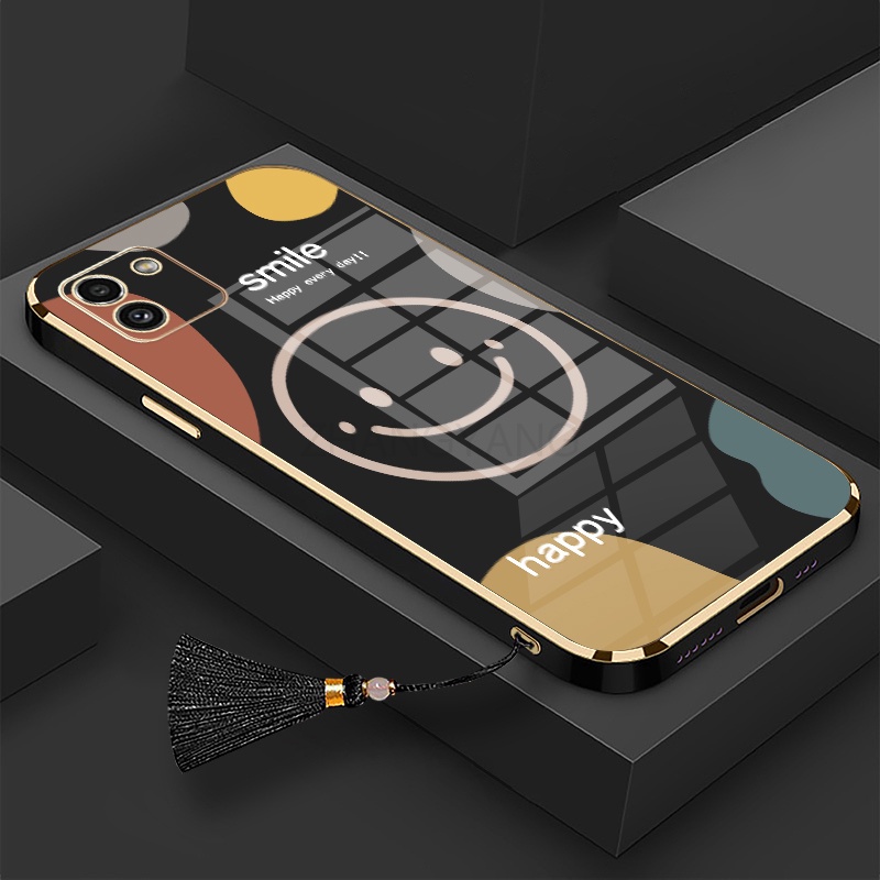 Ốp Điện Thoại TPU Silicon Mạ Điện Hình Mặt Cười Đính Tua Rua Và Dây Đeo Cho Samsung a03