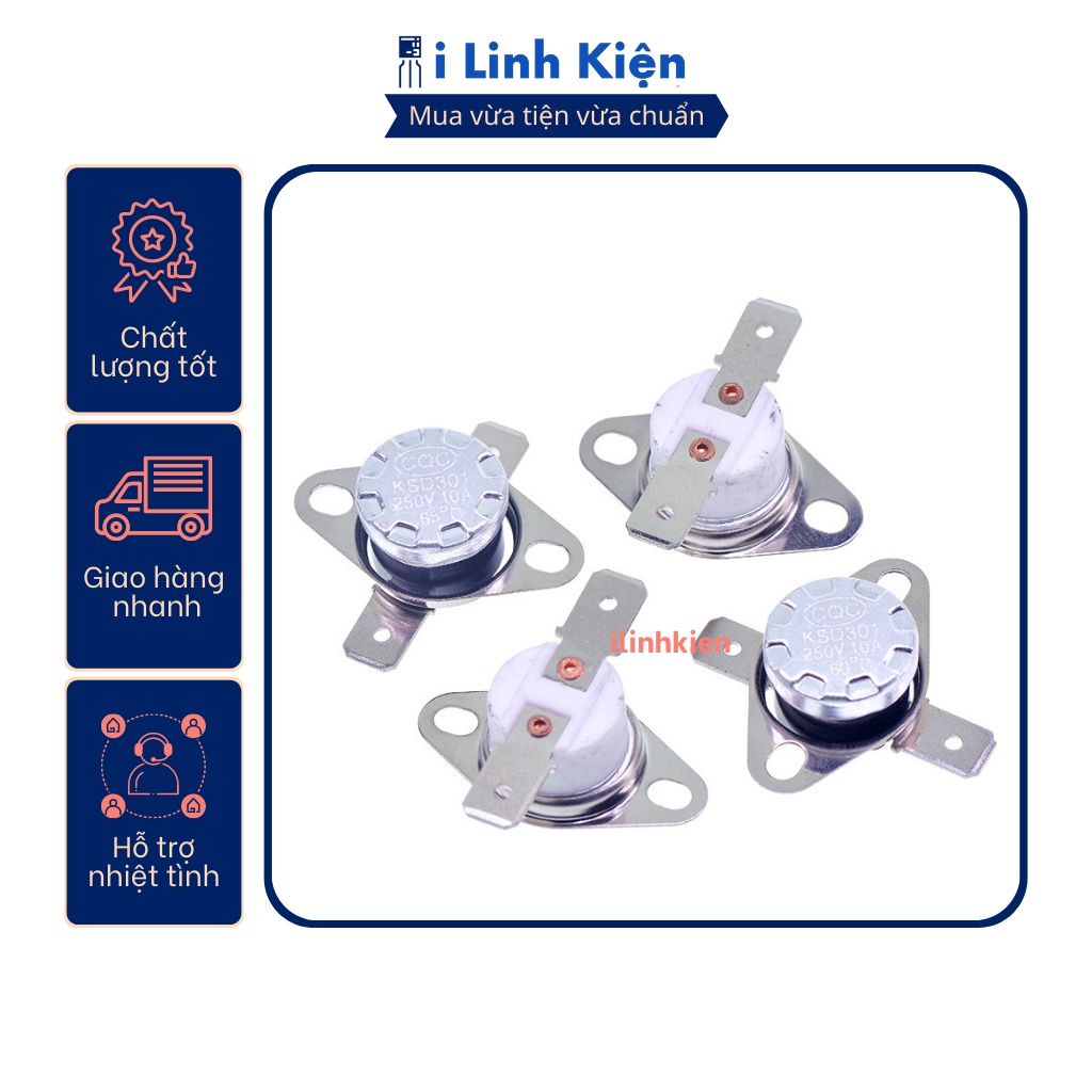 Rơ le nhiệt , Relay KSD301 10A 250V thường đóng tiếp điểm đồng từ 40-175 độ.