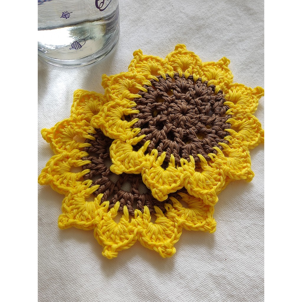 Đế lót cốc, miếng lót ly thấm nước hoa hướng dương handmade từ vải len cực xinh xắn