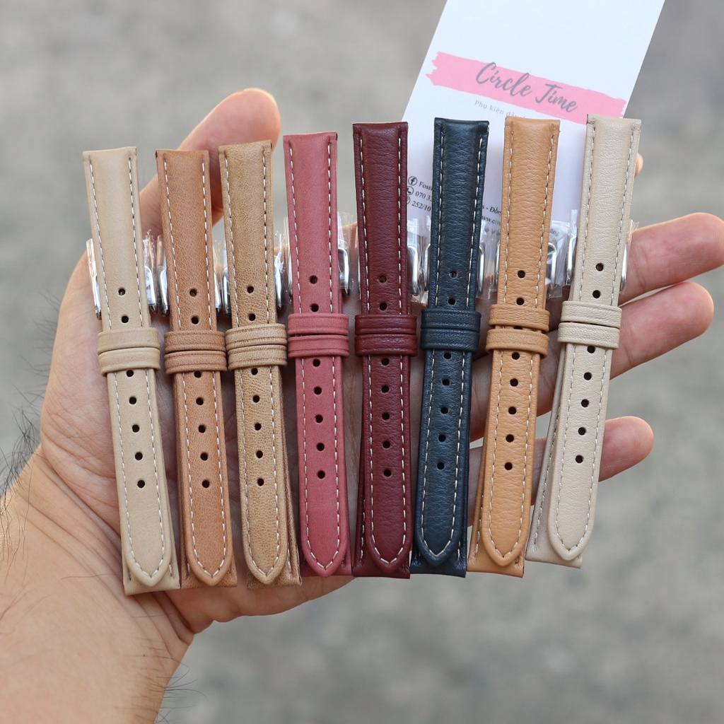 Dây đồng hồ nữ da bò thời trang đa sắc màu mềm mại size 12/14/16/18 - CT06
