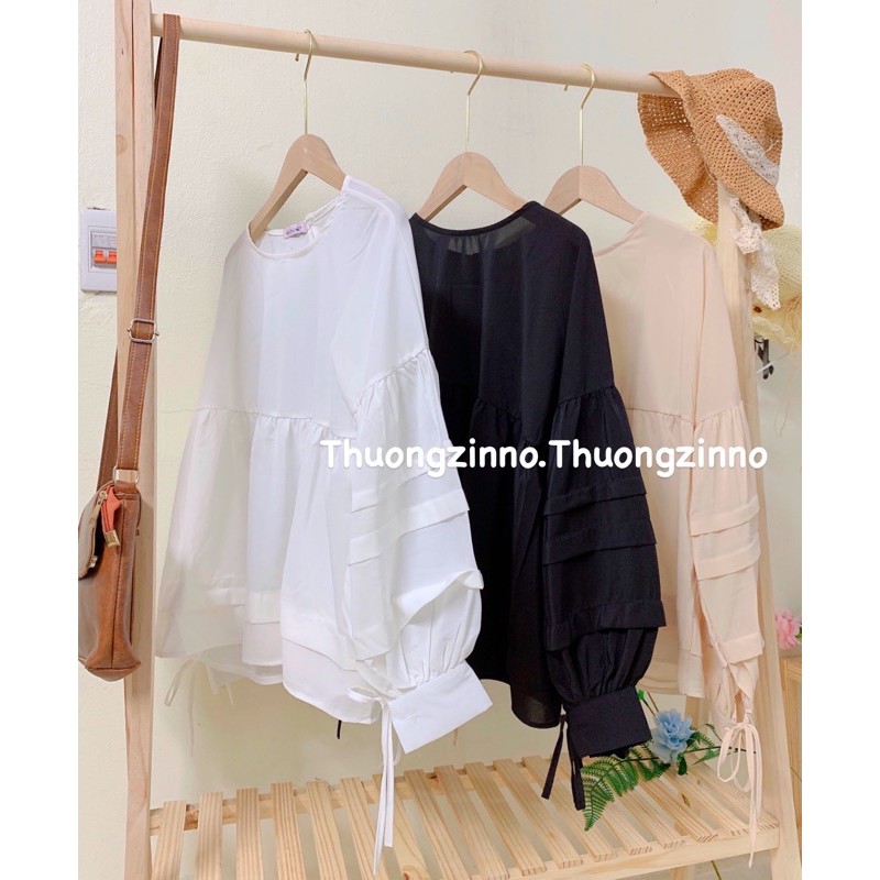 [Ảnh thật/Video] Áo Voan Babydoll Tay Bồng Thắt Nơ