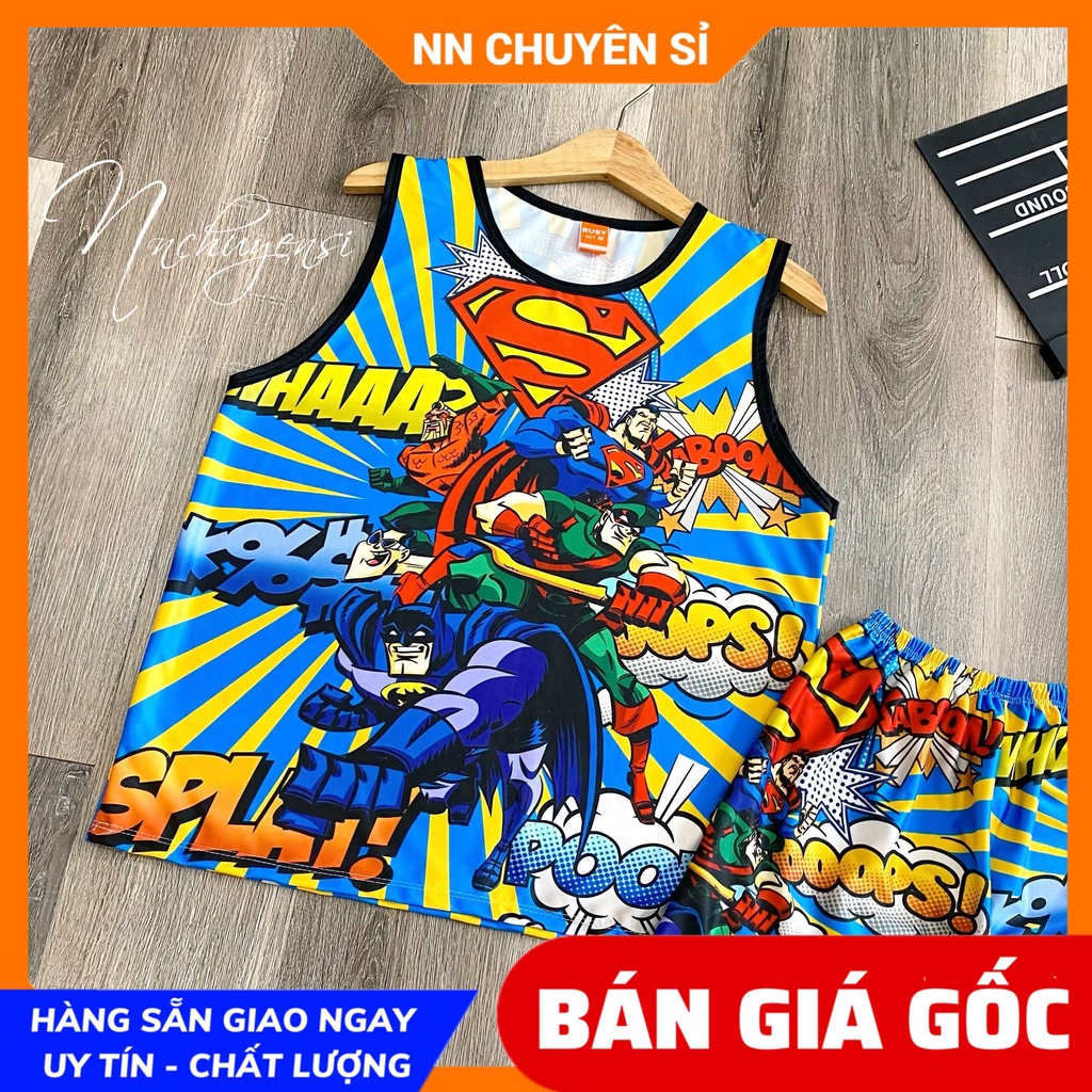 Đồ bộ SÁT NÁCH - 3 LỖ cho bé mặc nhà size 5kg - 47kg chất thun mềm mát in SIÊU NHÂN hoạt hình dễ thương DBRBSN FULL SIZE