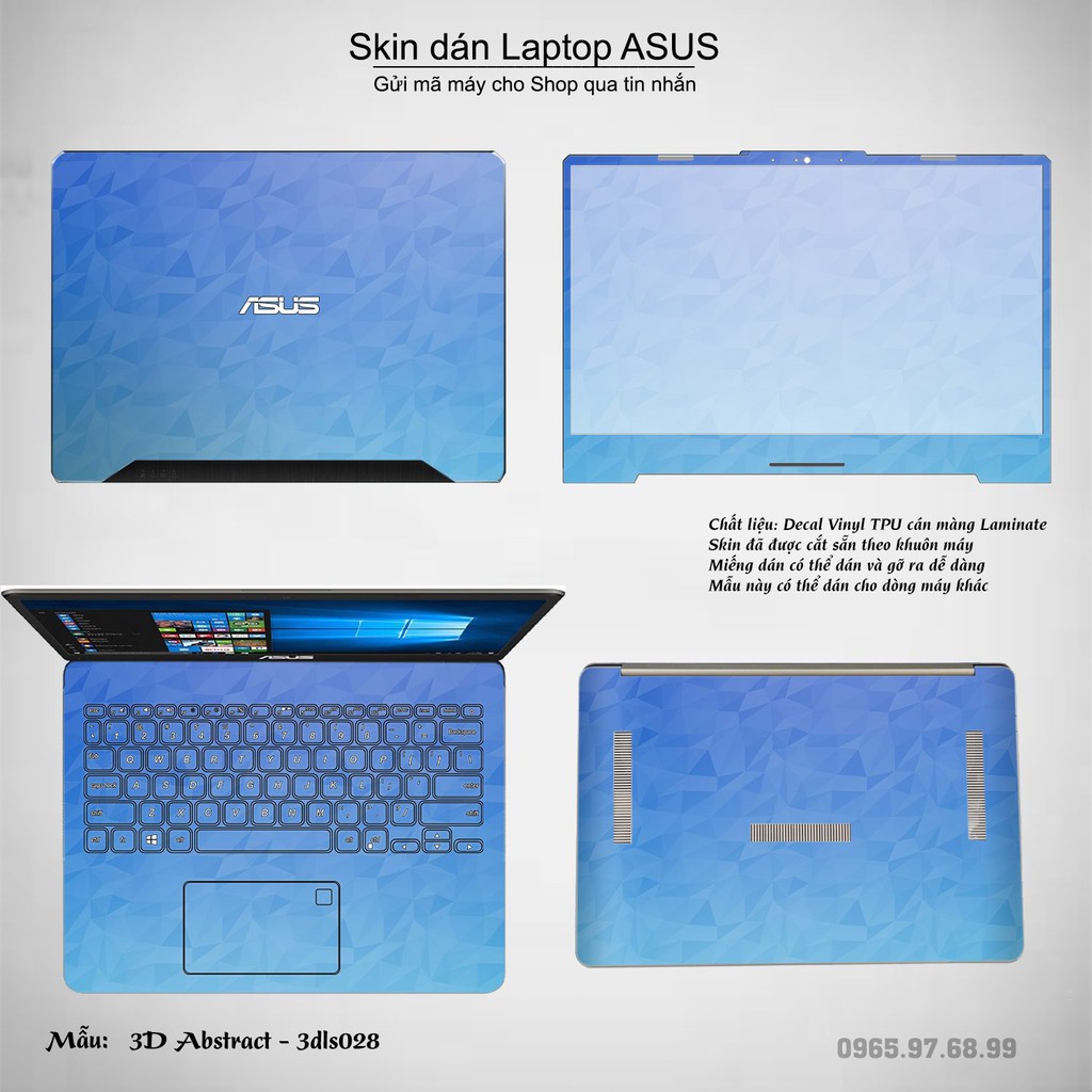 Skin dán Laptop Asus in hình 3D Image (inbox mã máy cho Shop)