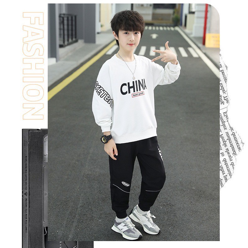 Bộ thu đông cho bé trai 14-45kg CHNA, bộ dài tay bé trai 4-14 tuổi phong cách hàn quốc ,vải da cá dày dặn ấm áp.CA66