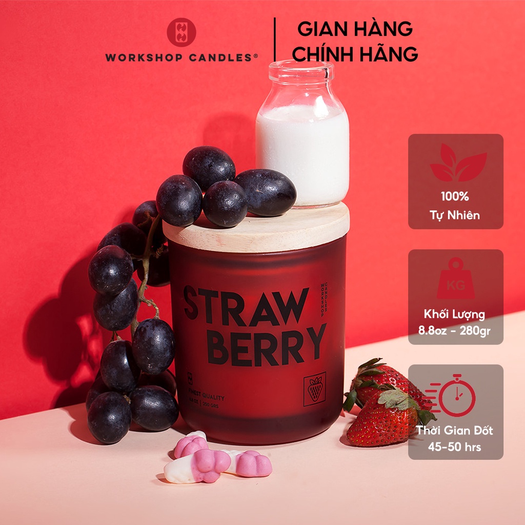 Nến thơm Strawberry Workshop Candles H&amp;H Home 8.8oz hương dâu rừng decor trang trí phòng