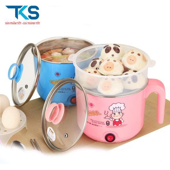 Nồi lẩu mini có giá hấp nhựa, ca mì 18 cm đa năng có tay cầm tiện dụng