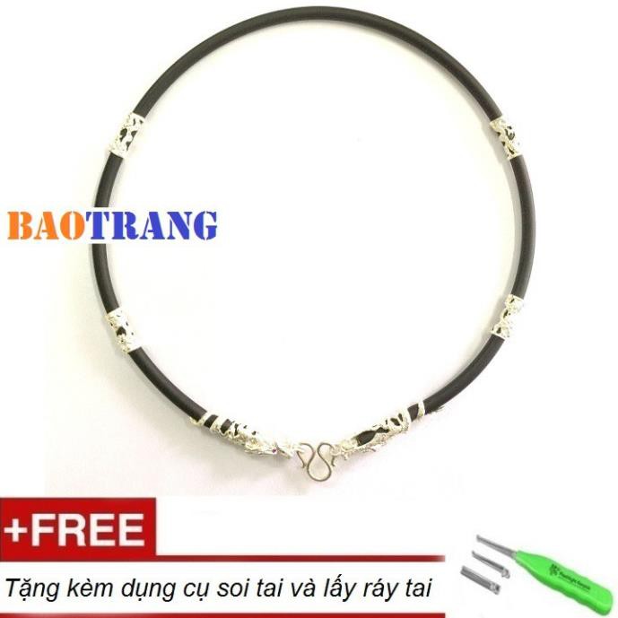 Dây chuyền bạc Bảo Trang da005 - Dây cao su kết hợp bạc 925 - Dài 48cm - Rộng 0.5cm - Bảo hành vĩnh viễn