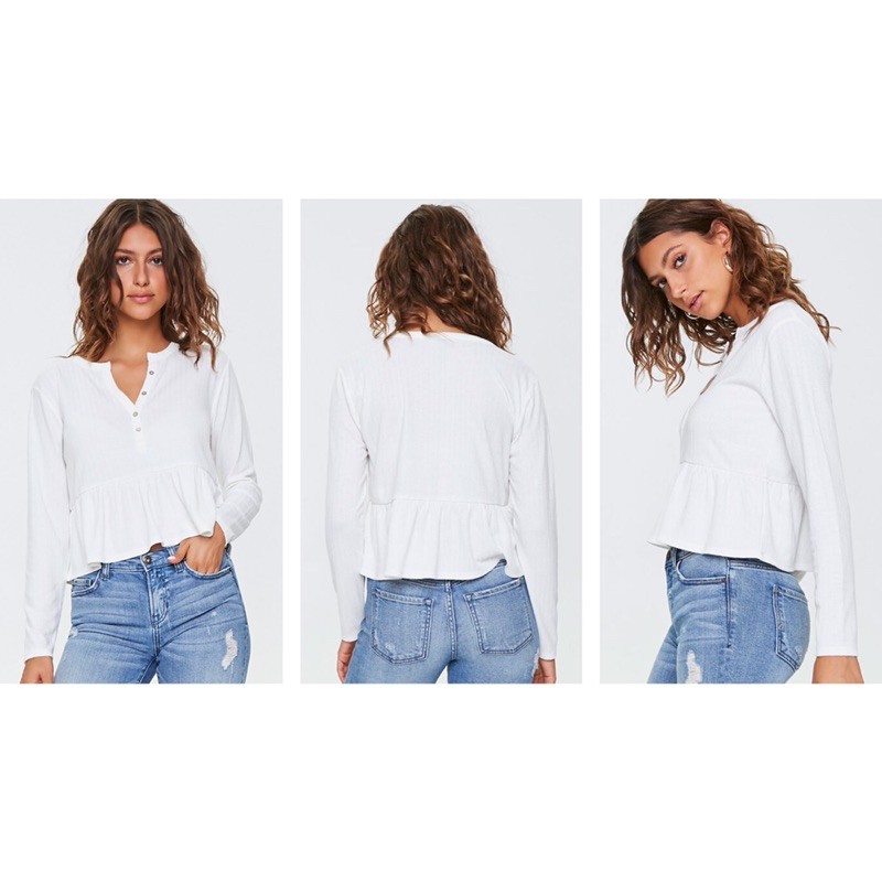 Áo Peplum Cổ V Tay Dài Chất Thun Len F21