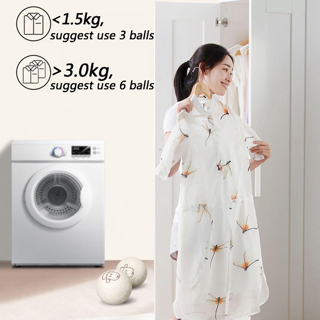 Set 6 Quả Bóng Sấy Khô Quần Áo Bằng Len Nguyên Chất Dày Dặn Kèm Túi Đựng Tiện Lợi