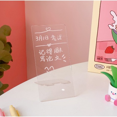 Bảng ghi chú trong suốt bằng nhựa Acrylic, giá đỡ điện thoại mica dễ thương kèm bút viết bảng - Shoppkgaumeo