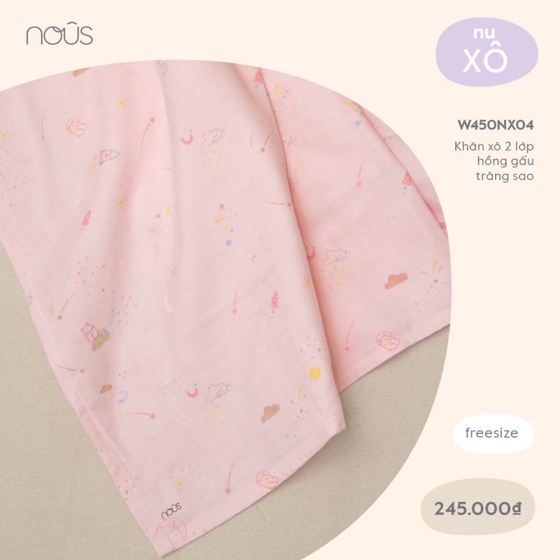 {Nhùn nhùn}Khăn Tắm NOUS Xô/Bamboo 2 lớp NOUS, khăn Đa Năng Có Thể Làm Chăn, Quấn Cho Bé Từ Sơ Sinh (1m2 x 1m2)