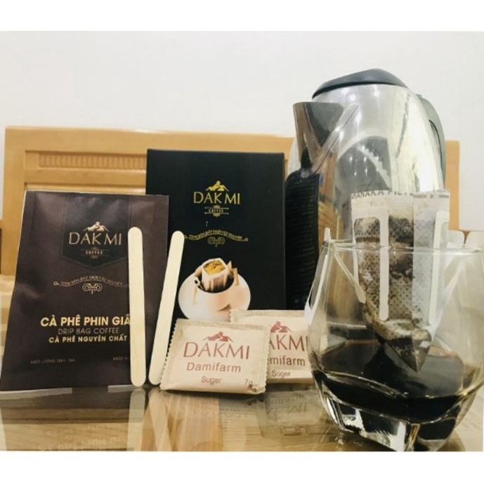 Cafe Phin Giấy Robusta nguyên chất rang xay thơm ngon loại 1 (Hộp 150gr gồm 10 gói nhỏ, có phin giấy và kèm sẵn đường)