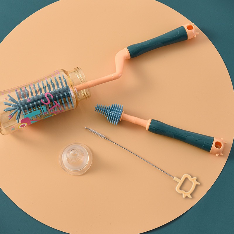 Cọ bình sữa silicon cho bé loại cao cấp 3 chi tiết xoay 360 độ