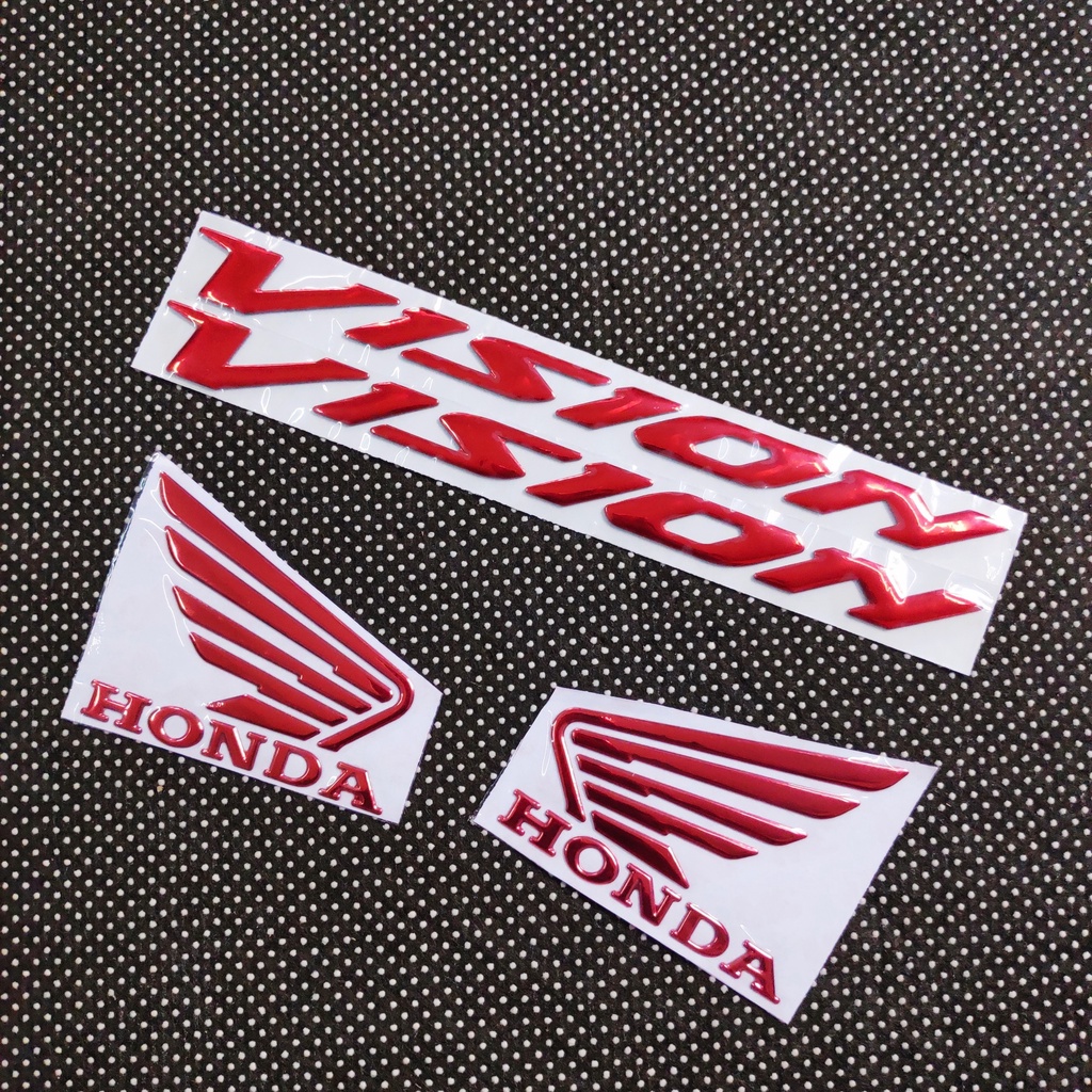 (TEM VISION) Bộ sưu tập tem chữ nỗi VISION và cặp cánh chim WINGS HONDA độ màu dán trang trí xe siêu chất