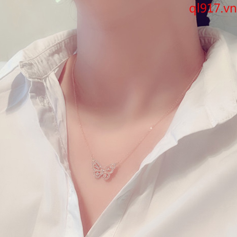 Vòng cổ Mạ Bạc 925 Mặt Bướm Đính Đá Lấp Lánh