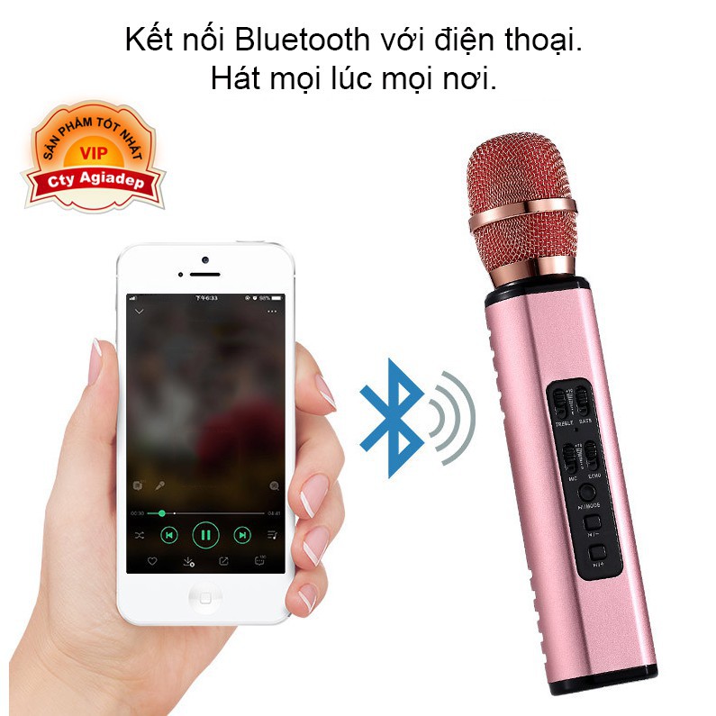 Micro hát Karaoke kiêm Loa Bluetooth - Loại cao cấp âm thanh chất lượng cao KTV K6