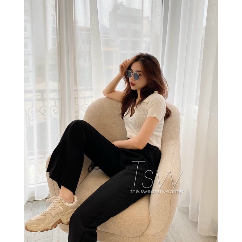 Áo len dệt kim croptop cổ V bẻ xinh iu - mỏng