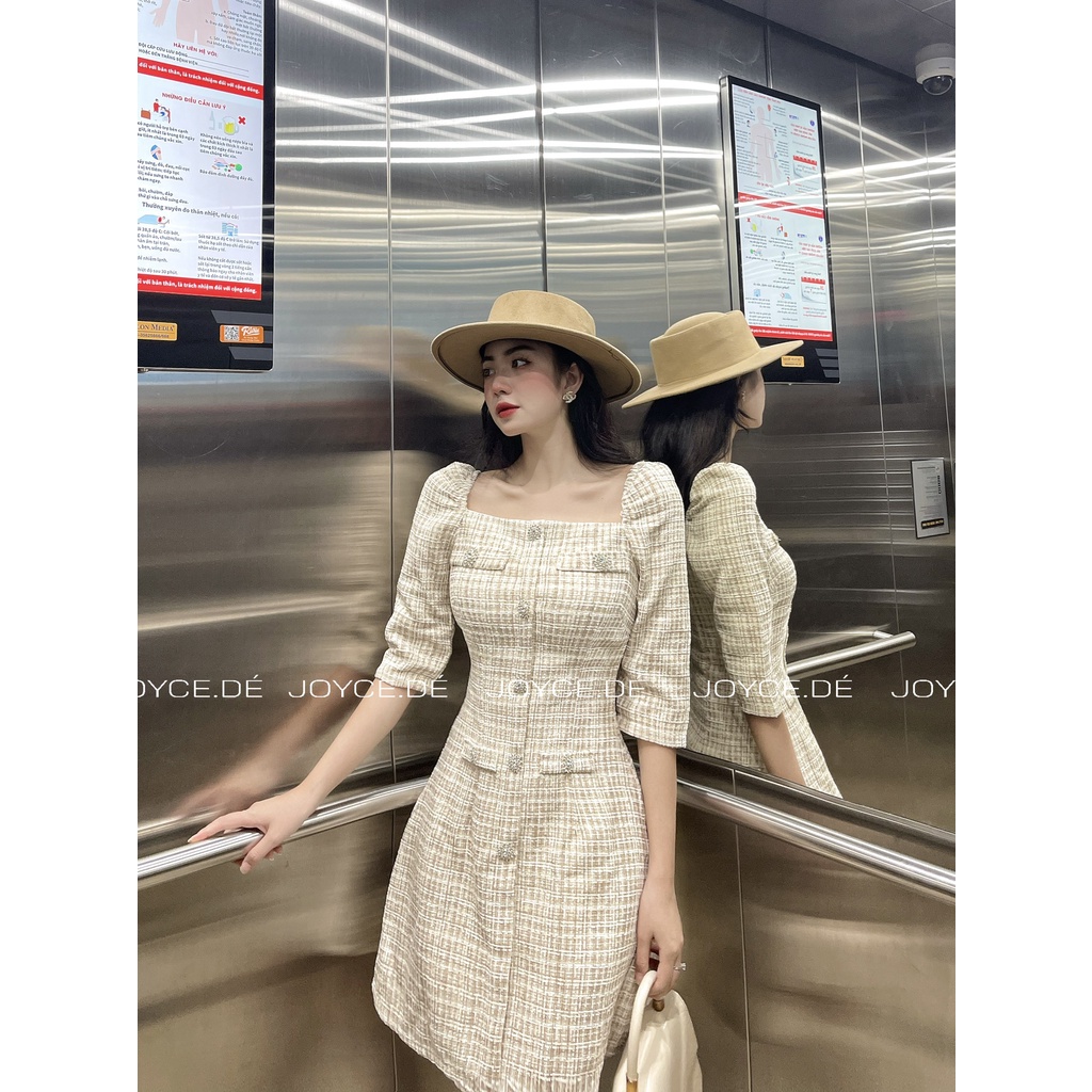 Váy dạ tweed cúc ngọc tay lửng | BigBuy360 - bigbuy360.vn