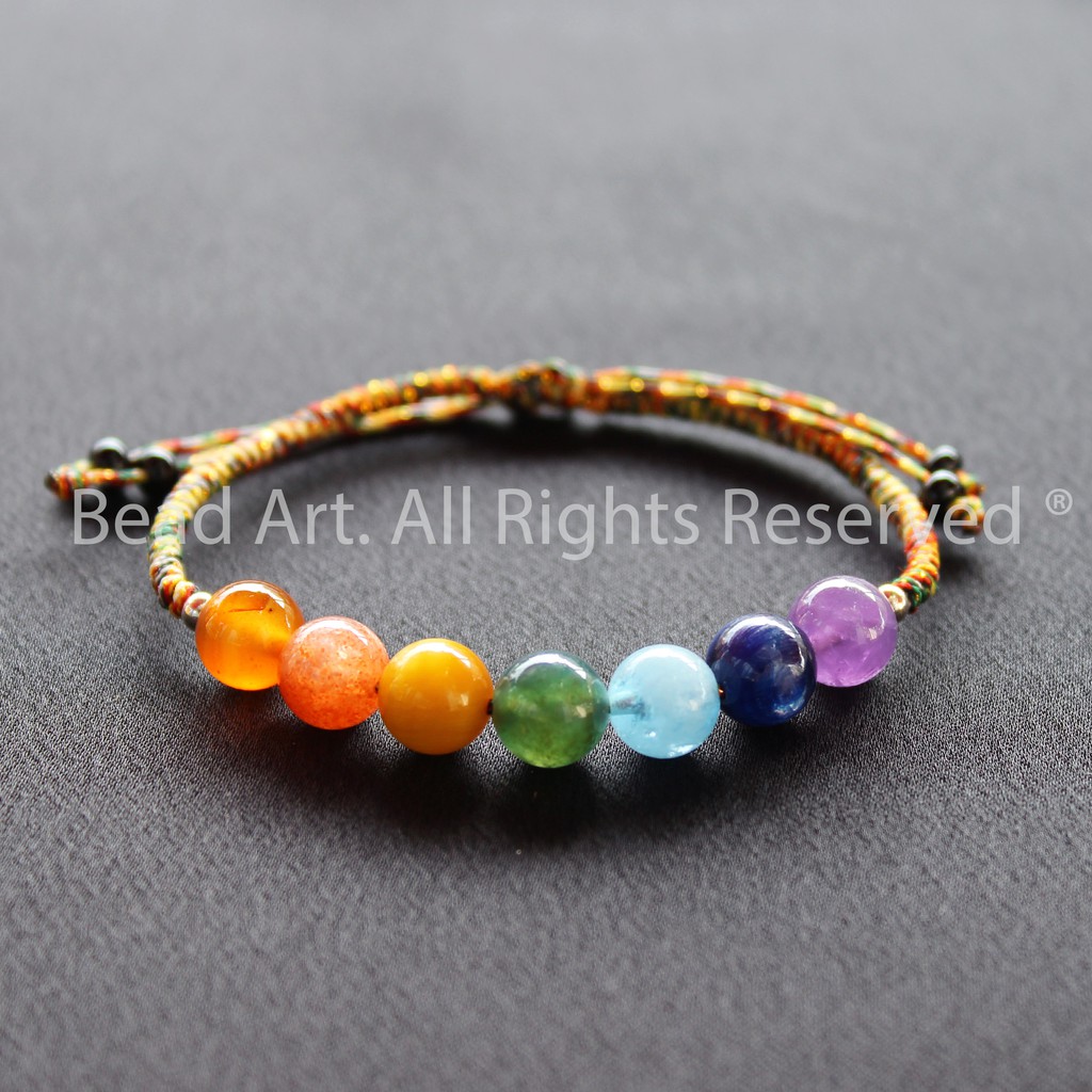 Vòng Tay Thắt Dây Ngũ Sắc 7 Luân Xa - 7 Loại Đá , Vòng Tay Phong Thuỷ S38 - Bead Art